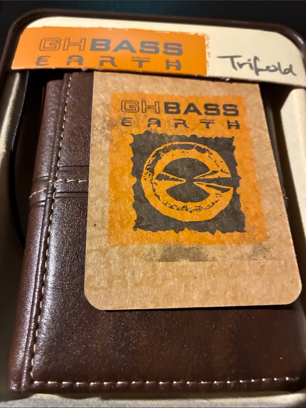 G.H. Bass & Co. Brown Leather Trifold Wallet with Contrast Stitching